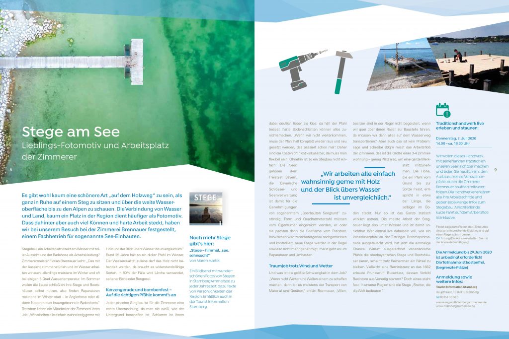 Bericht zur Zimmerei Brennauer mit dem Titel "Stege am See" aus der Wasserzeitschrift der Region StarnbergAmmersee 2018 